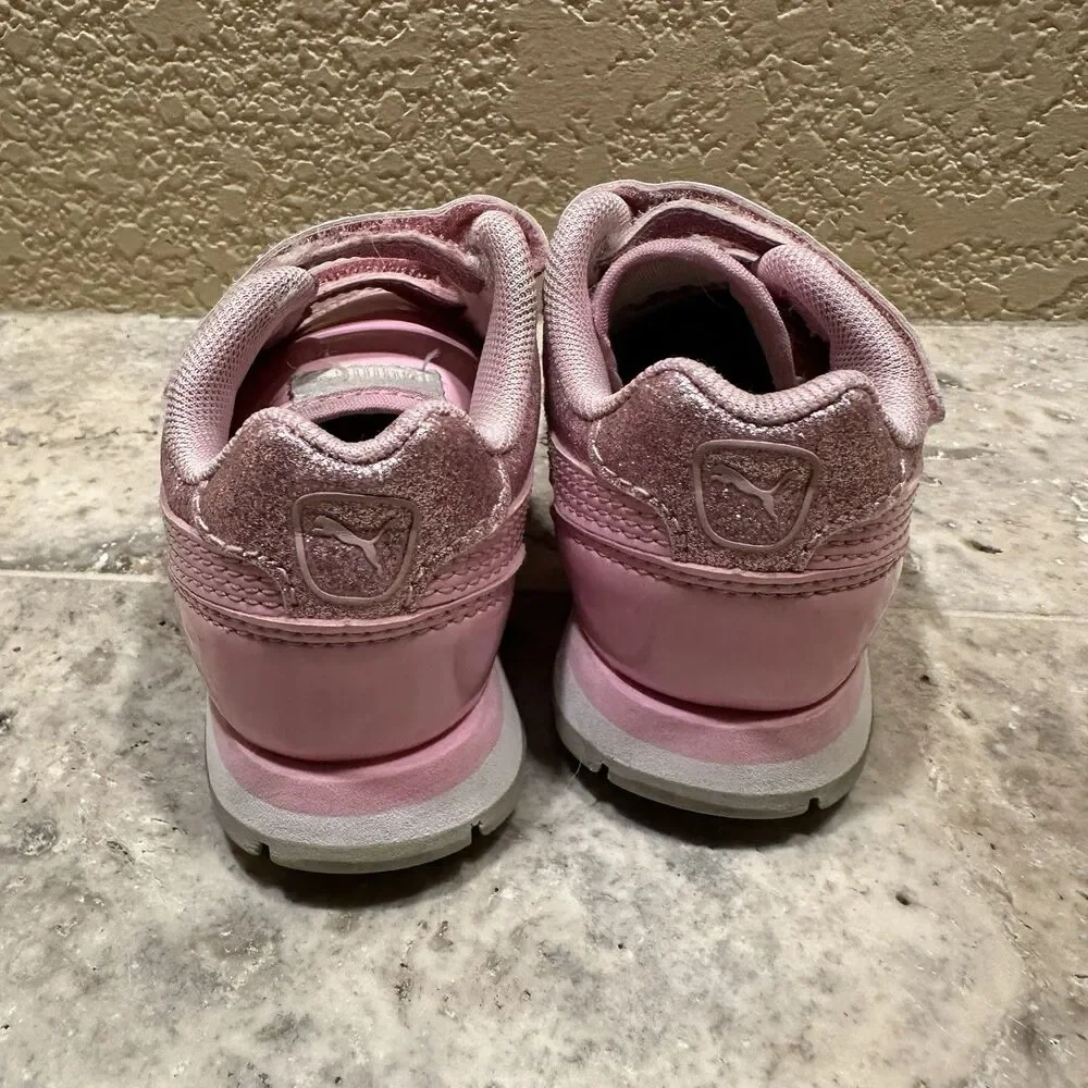 Kids PUMA Trainers Sneakers Pink Glitter‎ - Size 6C Hook And Loop Fastener